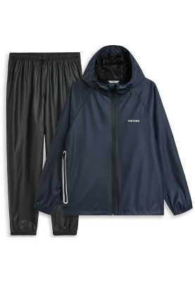 Ensemble de pluie respirant bleu foncé et pantalon noir Packable Rainbreaker de Tretorn