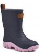 Bottes enfant robustes bleu foncé à semelle rose en SEBS