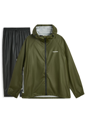 Ensemble de pluie respirant vert foncé et pantalon noir Packable Rainbreaker de Tretorn