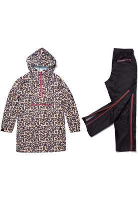 Leopard Kiss poncho de pluie durable et pantalon de pluie noir
