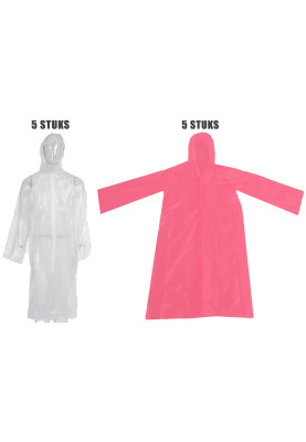 Imperméable jetable pour enfants rose + transparent avec fermeture à pression – 10 pièces